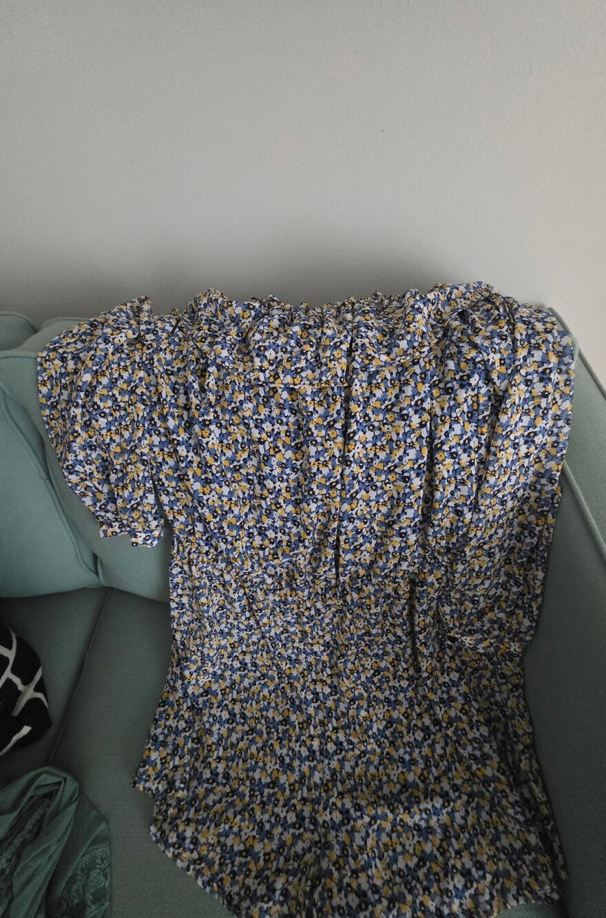 MICHAEL Michael Kors Blue Floral Midi Dress with Yellow and White Accents